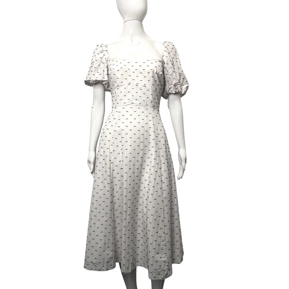 Antonio Melani Gloria White/Navy Cotton Swiss Dot Puff Sleeve Midi Dress 6